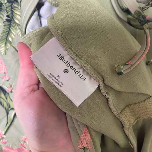 Agua Bendita Target Green Peony Floral Long Sleeve 1 Piece Swimsuit Bodysuit XL - Picture 3 of 5